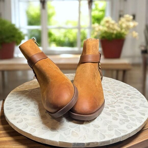 Vionic $190 Rhiannon Equestrian Ankle Boots Cognac Nubuck Leather Buckle Detail - Picture 7 of 13